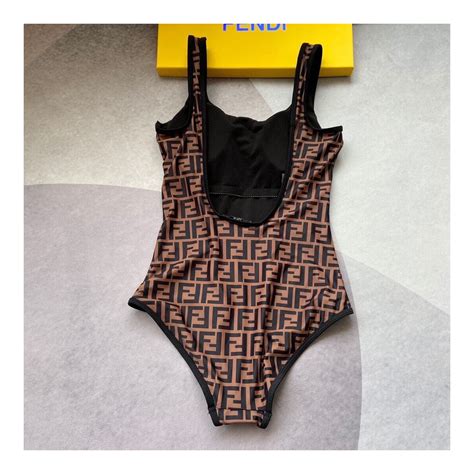 fendi one piece swimsuit brown|Fendi black bikini.